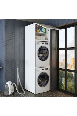 Banyo Dolabı 231,2 X 67 Cm Çamaşır Ve Kurutma Makinesi Dolabı Byz Mat Beyaz
