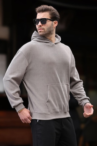 Madmext Gri Kapüşonlu Cep Detaylı Dokulu Sweatshirt E7101 Gri