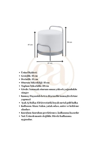 Ella Ola Puf, Metal Halkalı Puf, Makyaj Oturağı ,puf Bench Montajsız Oturak Gold Metal Ayaklı KREM