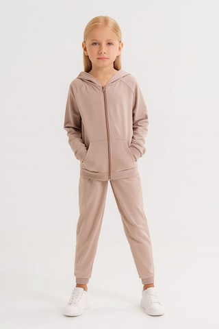 Kız - Erkek Çocuk Basic Fermuarlı Okul Eşofman Takımı Ak0785 Bej