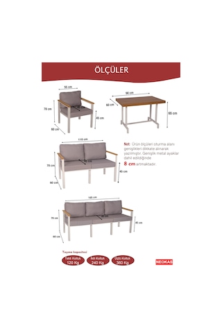 Neokas Bahçe Takımı, Balkon Mobilyası, 1+1+2+masa, Kafe Koltuğu, Bekleme Alanı Koltuğu Beyaz