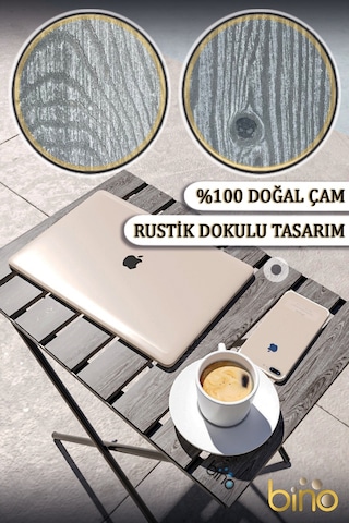Bino Katlanır Yükseklik Ayarlı Ahşap Kamp Masası Piknik - Balkon - Mutfak Masası Siyah
