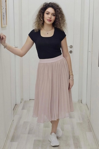 Beli Lastikli Pliseli Etek 6018-pudra Pudra