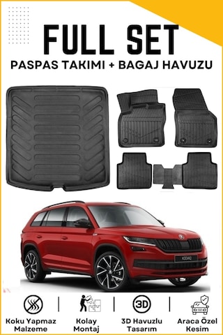 Skoda Kodiaq 2023 Model Birebir Uyumlu Bagaj Havuzu+paspas Seti
