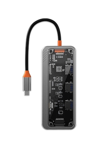 Ally Sw1v-pro Type-c To Usb3.0 3adet+ 3.5mm+ Hdmı+ Vga+ Sd + Tf + Ethernet Çoğaltıcı Transparan Hub- 5775 Renkli