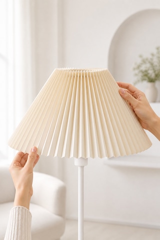 Umbrella Pileli Lambader Başlığı Kısa Kırma İthal Krem Çap 36 Cm Lam12