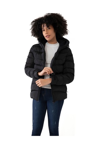 Kadın Kapüşonlu Polarlı Su Geçirmez Rüzgara Dayanıklı Şişme Mont & Kaban & Parka-55 Siyah