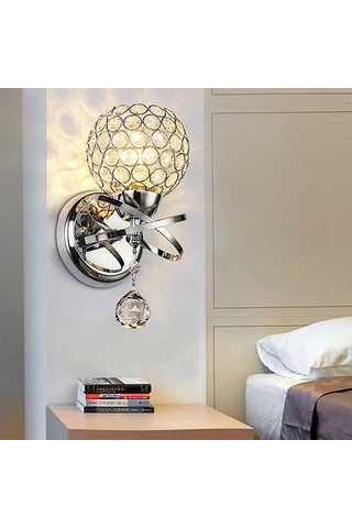 Symbee Gümüş Kristal Asma Lambası - Yatak Odası Mutfak Salon Duvar Aydınlatması - Avrupa Standartı E27 Lamba Tabanı Işık Kaynağı Hariç Beyaz