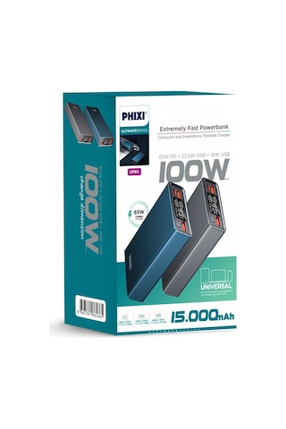 Phixi Ultimate UP65 15000 mAh 3 Çıkışlı LCD Göstergeli Powerbank