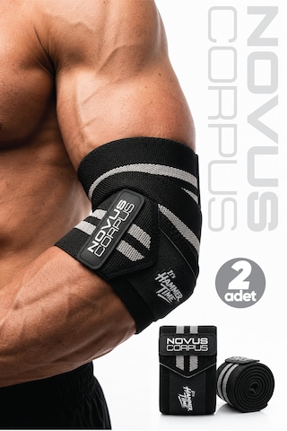 Fitness Dirsek Sargısı Sakatlık Önleyici Destekleyici Spor Dirseklik Elbow Wraps Crossfit Bandajı - 2 Adet - Siyah/gri Desen