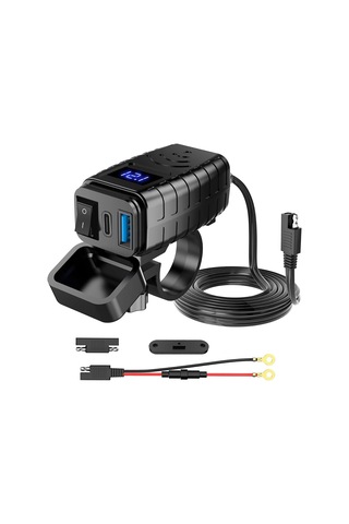 Lexroo Motosiklet Hızlı Şarj Cihazı 12v-24v Su Geçirmez Çift Usb Type-c Pd Hızlı Şarj Portu Gidon Standart