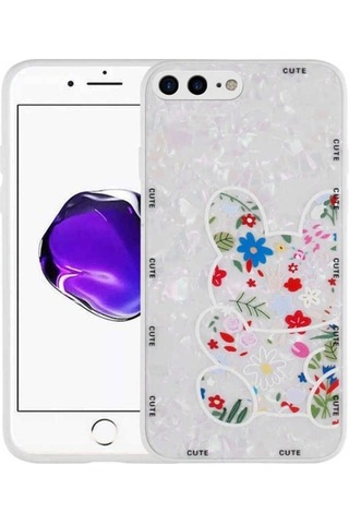 Apple Uyumlu iPhone 7 Plus Kılıf Desenli Sert Silikon Zore Mumila Kapak White Rabbit