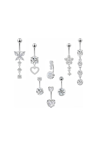 Moveevo 8 Parça Paslanmaz Çelik Gövde Piercing Seti - Kelebek, Kalp, Ok Desenleriyle Kristal Takımlı, Alerjiye Duyarsız Ve Dayanıklı Diğer