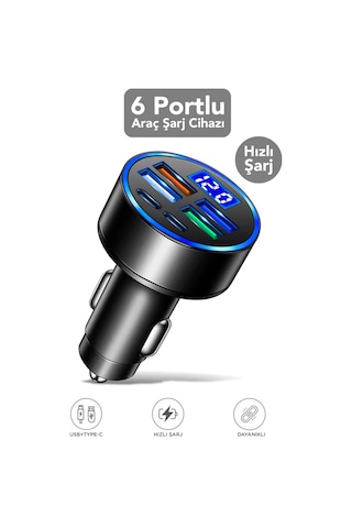 6 Çıkışlı Araç Şarj Aleti - 66w Araç İçi Çakmaklık Süper Hızlı Şarj Aleti Type-c Usb Çıkışlı