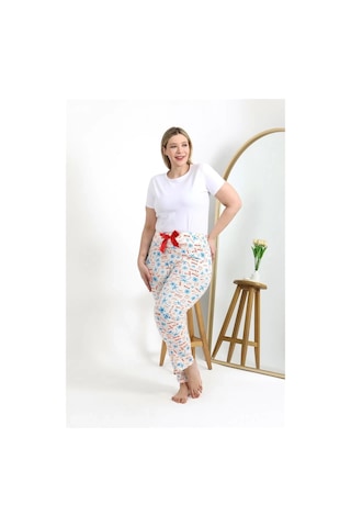 Mtm My The Mall Kadın Pamuklu Büyük Beden Alt Pijama Ekru Ekru