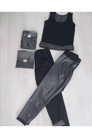 Kadın Siyah Sauna Termal Tayt Atlet Takımı Siyah