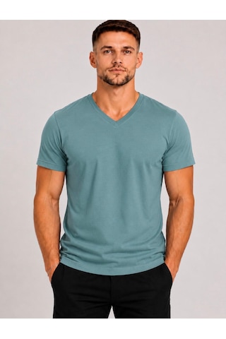 Axxel Erkek Mint Yeşil Pamuklu V Yaka Kısa Kollu T-shirt-d804 Mint Yeşili