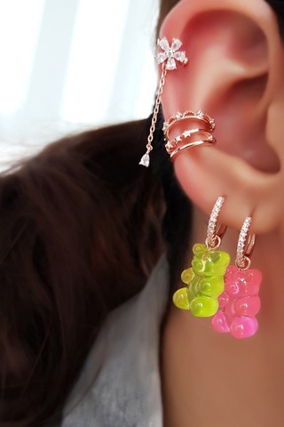 TEKLİ PEMBE JELİBON GÜMÜŞ KÜPE-5257