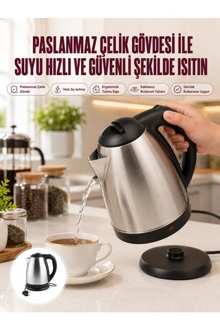 Znv Zenvia Mey İthalat Çelik Su Isıtıcı Kettle Dayanıklı Paslanmaz Çelik Uzun Ömürlü Znv2025 Cmn