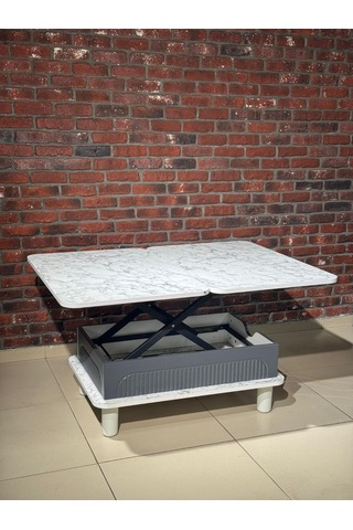 Bohem Membran Akıllı Sehpa Beyaz Mermer Desen