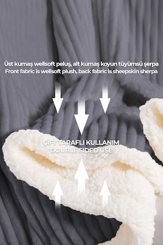 Sherpa Battaniye Çift Kişilik Çizgili Yumuşak Peluş Wellsoft Yatak Örtüsü Antrasit