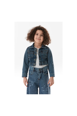 Fullamoda Yıldız Nakışlı Kız Çocuk Crop Kot Ceket 25mcck3664217547-mavi Mavi