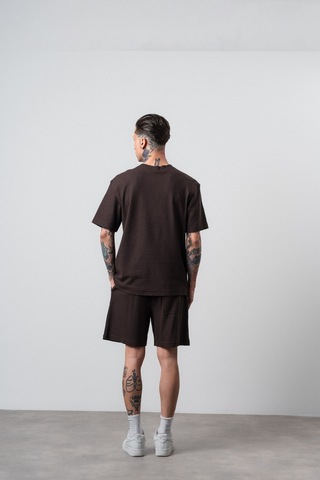 Respire Erkek Pis Dikişli Regular Fit T-shirt Şort Takım Kahve Kahverengi