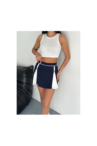 Winmoda34 Kadın Modal Kumaş Garnili/biyeli İçi Taytlı Günlük Şık Spor Etek Lacivert