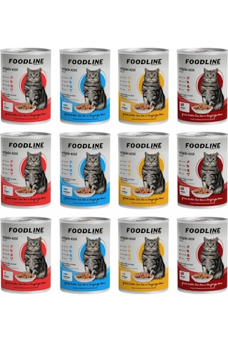 Foodline Karışık 4 Çeşit Yetişkin Kedi Konservesi 12 x 400 G