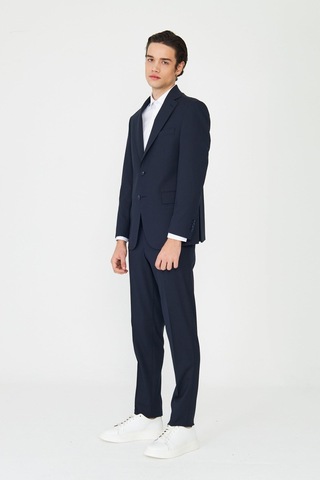 Lacivert Modern Slim Fit Dokulu Kumaş Şık Klasik Yaka Zamansız Takım Elbise Laci