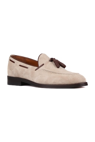 Shoetyle - Bej Süet Deri Püsküllü Erkek Klasik Ayakkabı 250-7951-842-bej
