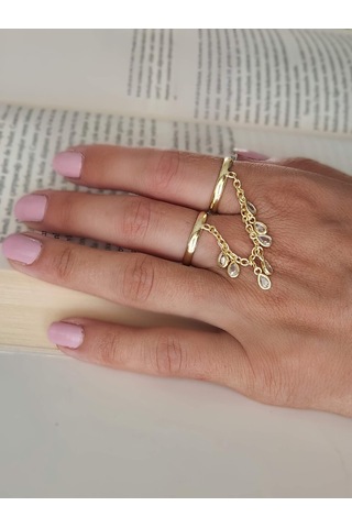 Şahmaran Damla Başak Model Zirkon Taşlı Ayarlanabilir Gold Altın Renkli Yüzük Gold