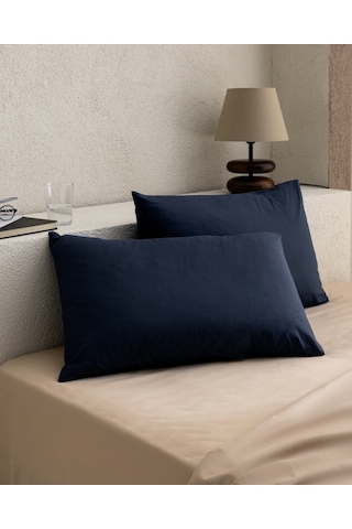 Madame Coco Manon %100 Pamuk Ranforce Düz 2'li Yastık Kılıfı Seti Lacivert