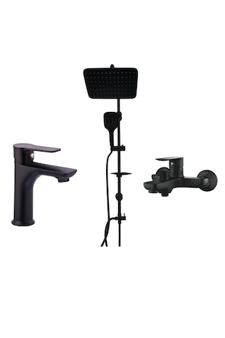 Faumix KAV990081 Banyo Ve Lavabo Bataryası Ve Tepe Duş Seti Siyah Mat Siyah