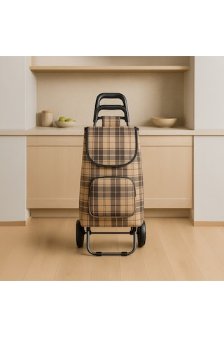 Su Geçirmez Çantalı Katlanabilir Alüminyum Pazar Arabası  Kahverengi