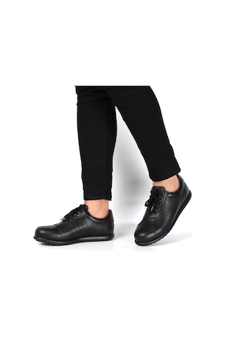 Erkek Siyah Bağcıklı Deri Sneaker