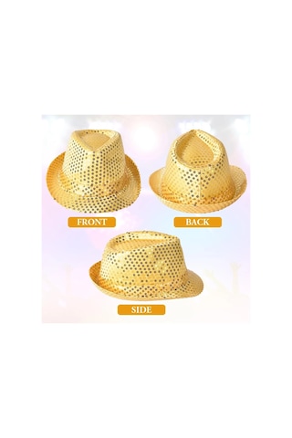 Disko Star Altın Gold Payetli Fötr Şapka Yetişkin Boy Diğer