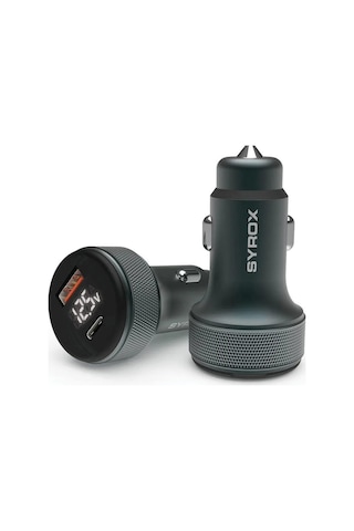 Syrox SC30B Led Ekran Matal 30w Pd Oto Başlık Şarj Cihazı