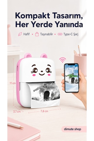 Mini Taşınabilir Kablosuz Termal Yazıcı Cep Boyu Anında Çıktı Apple iOS & Android Uyumlu