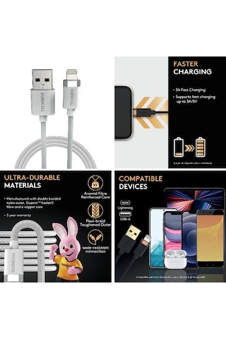 Duracell Apple Uyumlu iOS MFI Sertifikalı 1m USB-A to Lightning Şarj Kablosu Siyah Duracell Apple Uyumlu iOS MFI Sertifikalı 1m USB-A to Lightning Şarj Kablosu Siyah
