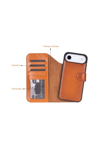 Bloomcase Magic Wallet Urban Tan Hakiki Deri İphone Uyumlu 17 Air 6.5" Cüzdanlı Telefon Kılıfı Taba