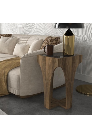 Dekorister Litus Camlı Yan Sehpa Ceviz-Antrasit