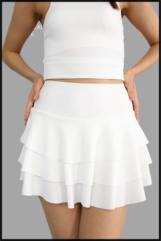 Mykonos Etek Ekru / Beyaz Içte Sabit Şortlu Yüksek Bel Likralı Bürümcük Kumaş Skirt With Shorts 1101 Ekru / Beyaz