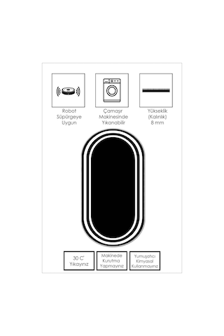 West Home Dijital Baskı Yıkanabilir Kaymaz Taban Leke Tutmaz Oval Mutfak Halısı Salon Halısı Ve Yolluk Wh 496 Black Oval