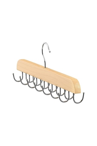 Kosona Ahşap Giyim Aksesuarı Depolama Rafı - 20 Kancalı Ay Yıldızı Desenli Siyah - Kemer, Kravat, Şapka Organizatörü