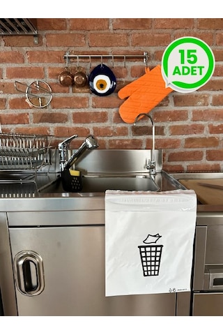 Çöp Torbası Kendinden Yapışkanlı, Sızdırmaz, İz Bırakmaz, Pratik, Çift Tarafı Aç-kapa Bantlı 15 Adet 25x25+5 Cm