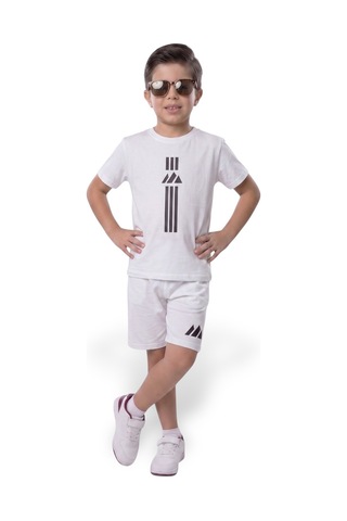 Minik Motion 2'li Set Kısa Kollu Tshirt Ve Şortlu Çocuk Minikmotion Alt Üst Takım Beyaz - Lacivert