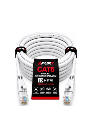 Fury Cat6 Ethernet Kablosu 30 Metre Rj45 Lan İnternet Modem Router Bilgisayar Kablosu