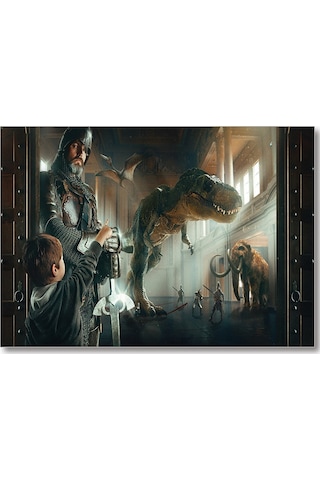 Cakasepetim Müzede Bir Gece Çocuk Şövalye Dinozor Ve Mamut Ahşap Mdf Tablo