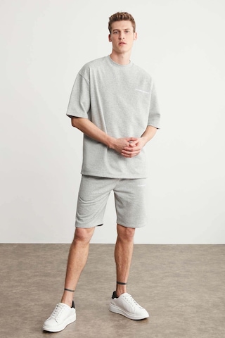 Colombıa Erkek 2'li Set Comfort Fit Rahat Kalıp Yazı Nakışlı Şardonsuz Grimelanj Eşofman Takımı